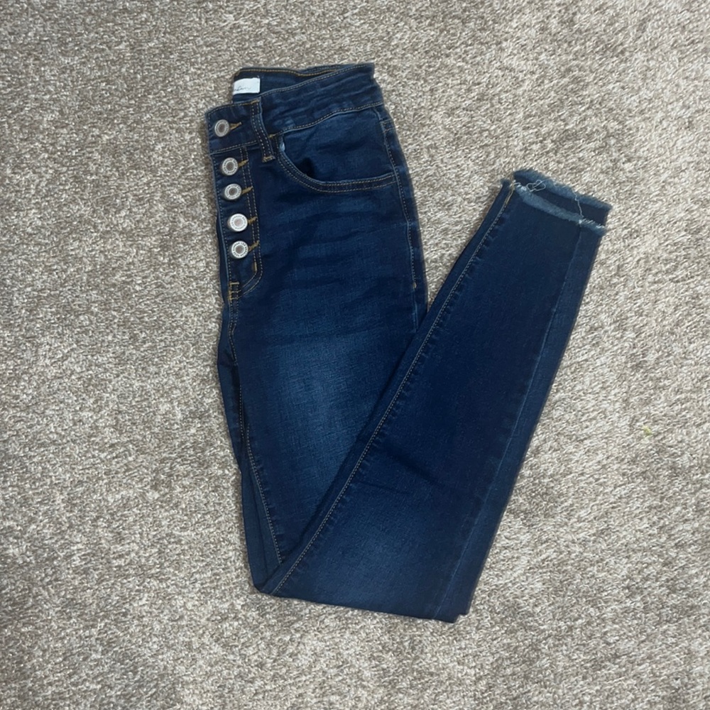 Kancan high waisted dark wash frayed hem jeans